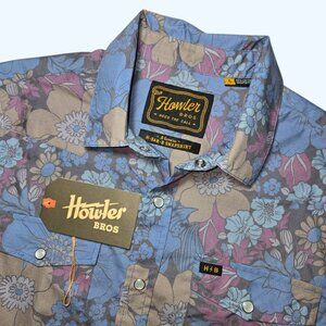 Howler Bros Shirt Men's Small H Bar B Pearl Snap S/S Flower Power Blue NEW